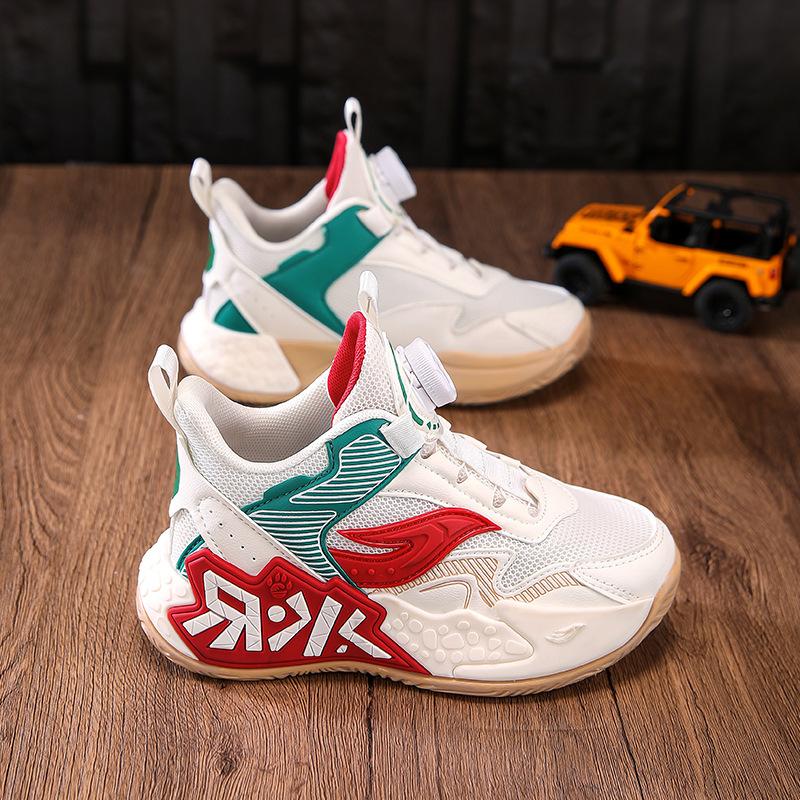 Boys Basketball Shoes Breathable Mesh Medium Older Boys Light Soft Sole Non-slip Children's Sports Running Shoes Buttons