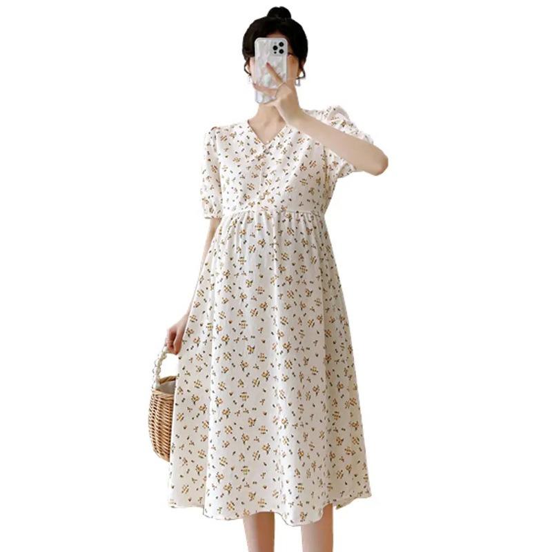 Maternity Clothes Summer New Breastfeeding Floral Skirt Small Pregnant Mother Cover Belly Do Not Show Pregnancy Wear Versatile Suit