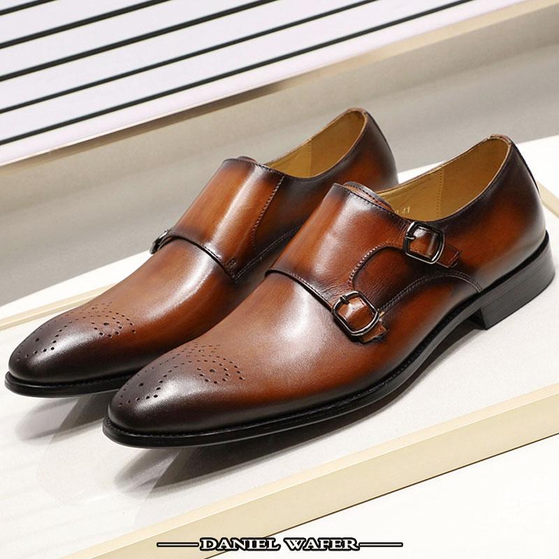 Fashion Luxury Mens Casual Shoes Elegant Office Business Wedding Dress Formal Shoe Comfortable Double Monk Strap Slip on Loafers for Men