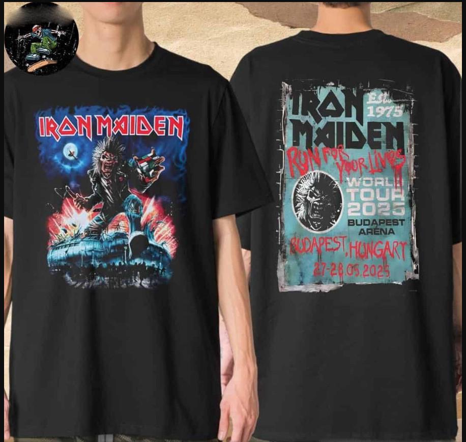 Vintage Iron Maiden Turné T-skjorte | Run For Your World Budapest 2000-tallet Band T-skjorte