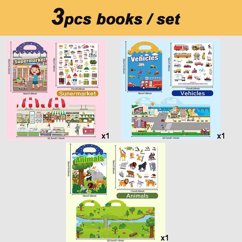 New Children Scene Stickers Book DIY Hand-on Puzzle Sticker Books Reusable Cartoon Animal Learning Cognition Toys for Kids Gift