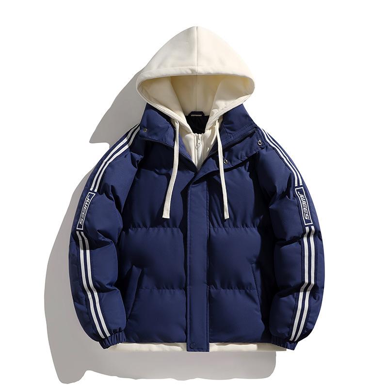 Fake Two-piece Cotton Jacket for Men Thickened Cotton Jacket for Winter Couples Coat Hong Kong Style Loose Hooded Bread Jacket