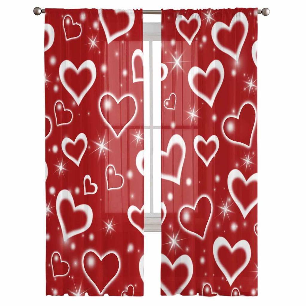 Valentinstag rotes Herz Tüllvorhänge für Wohnzimmer durchsichtiger Vorhang für Schlafzimmer Küche Jalousien Voile-Vorhänge