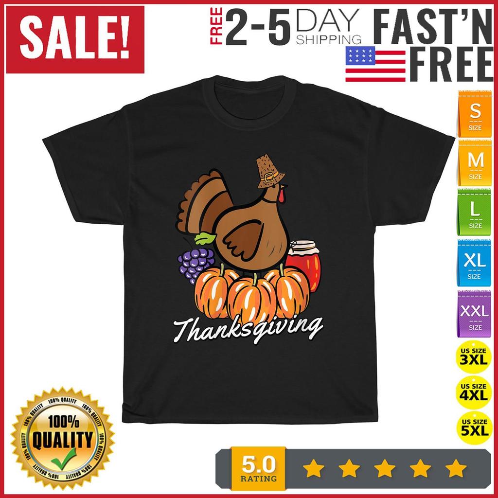 Turkey Pumpkin Thanksgiving Day Cute Animal Fall Autumn T Shirt Mens Womens Tees Top Men Women NEW