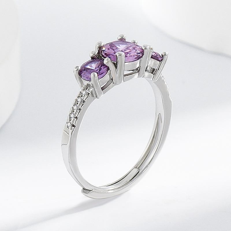 925 Sterling Silver Elegant Simple Amethyst Zircon Ladies Ring OL Daily Commuter Party