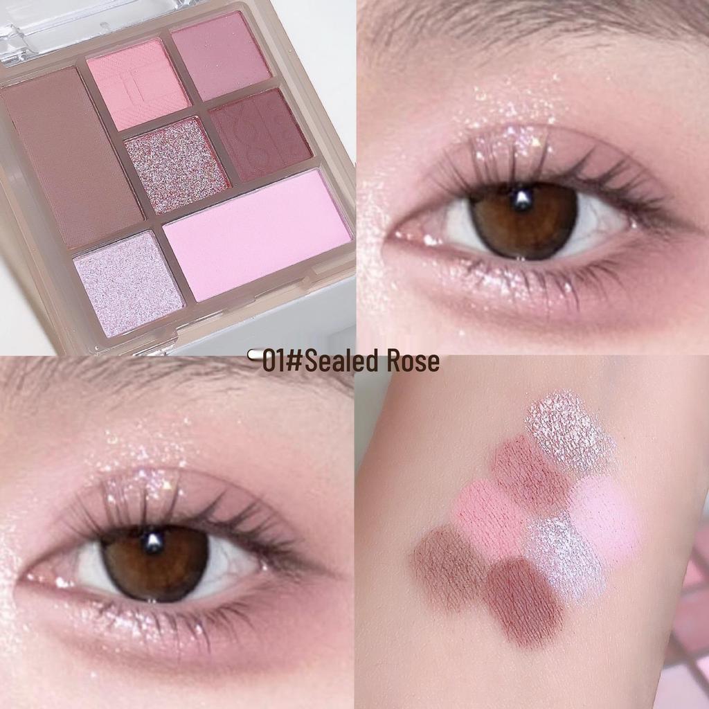 Seven-Color Matte & Glitter Earth-Tone Eyeshadow Palette - Smudge-Resistant, Pearlescent Smoky Makeup