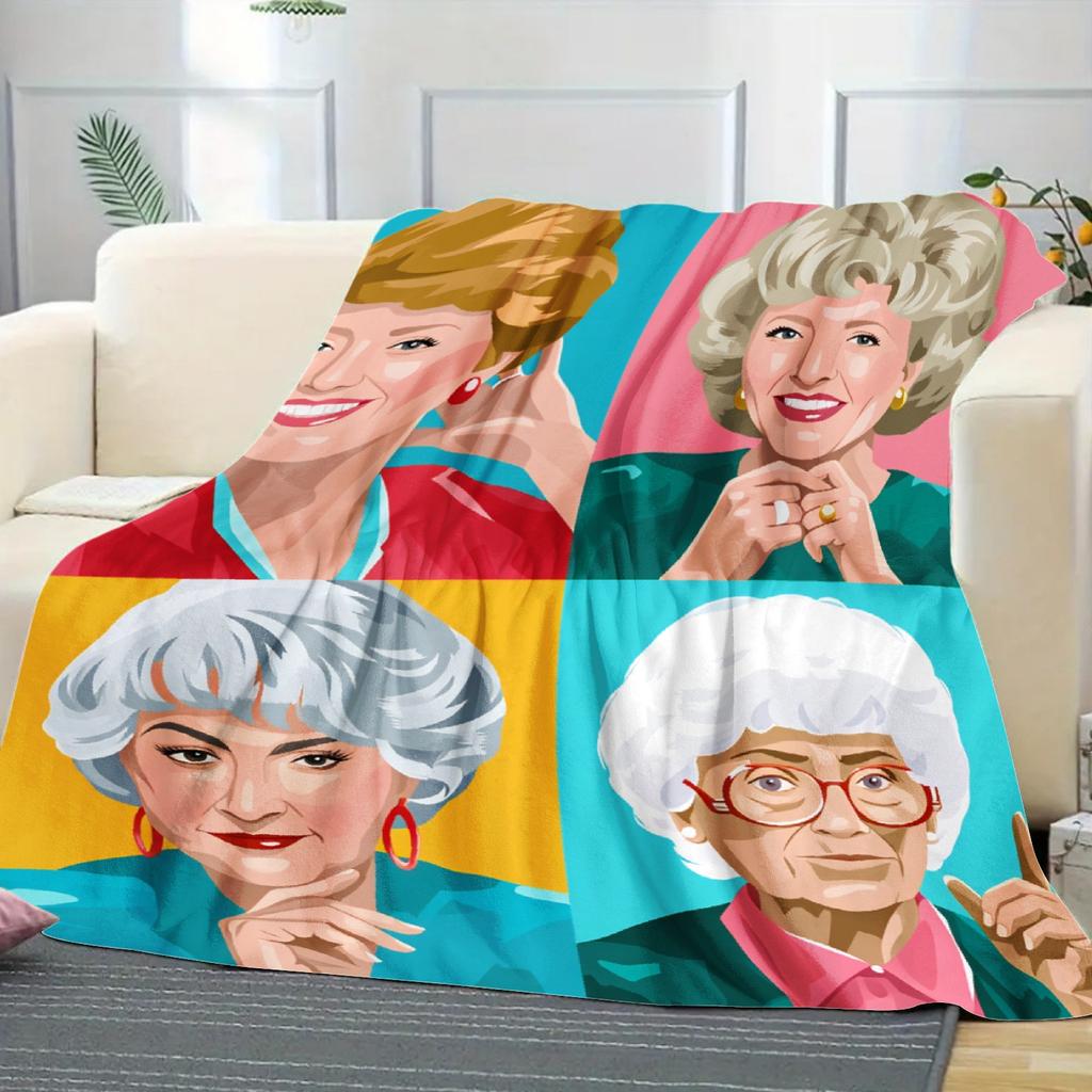 VIKAMA Retro Golden Girls Pop Art Flannel Blanket Spring Picnic Car Travel Sofa Bed Nook Nap Throw Holiday Home Decor Gift