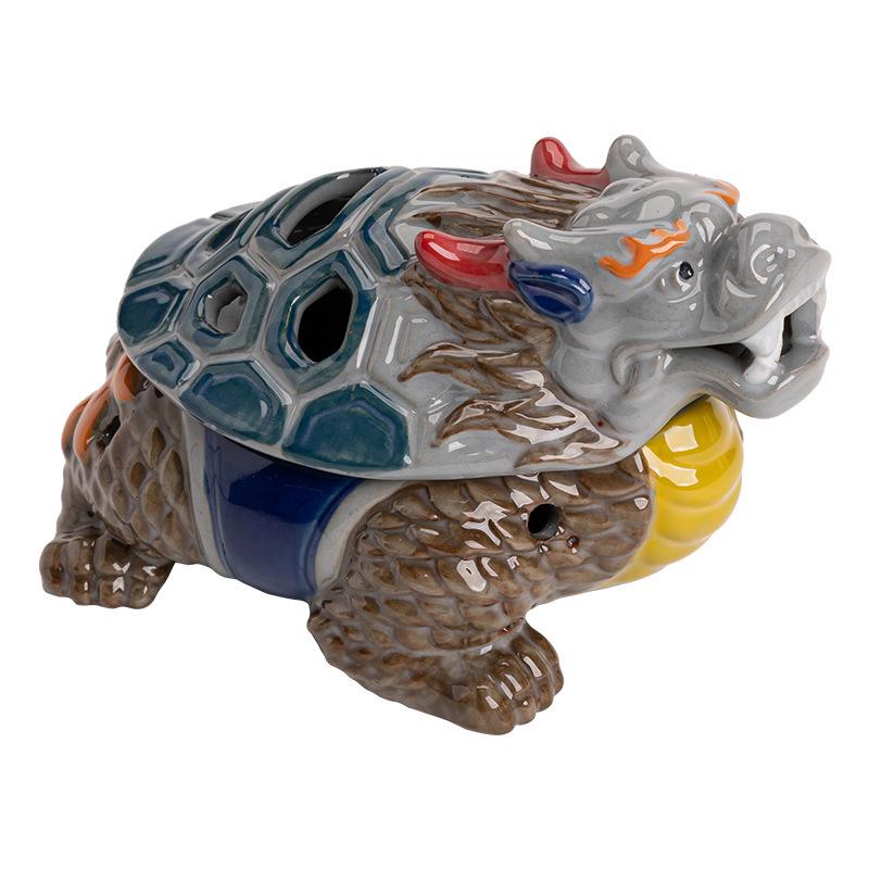 Ancient Doucai Dragon Turtle Incense Burner - Hand-painted Ceramic with Cultural Design