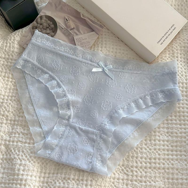 Ladies Spring and Autumn Simple Lace Pure Cotton Antibacterial Crotch Waist No Trace Briefs