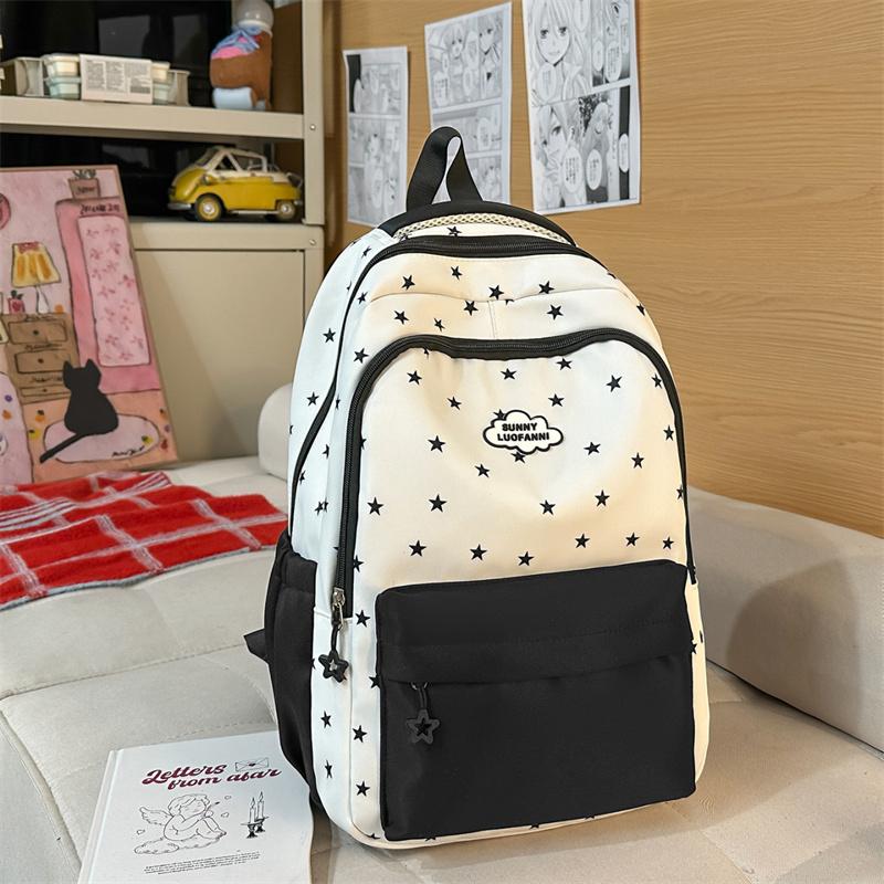 Star Print Women's Backpack Color Block Student Schoolbag Travel Backpack