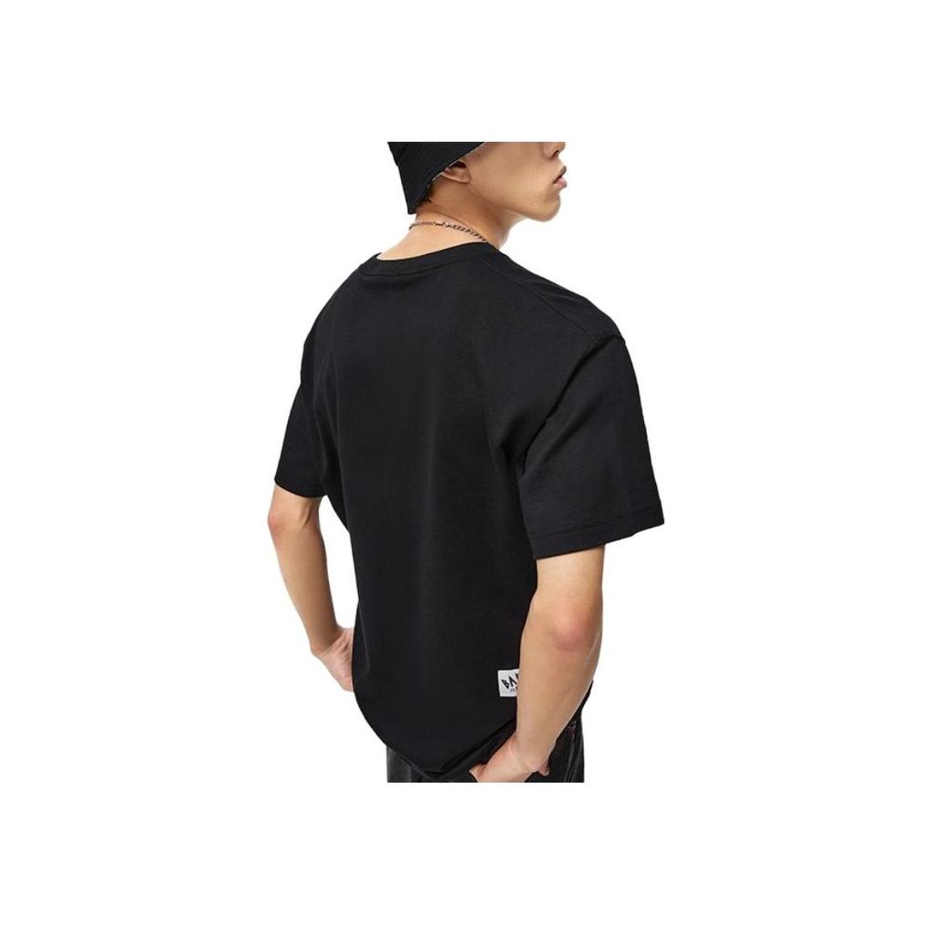 Li-Ning Basketball Series Alphabet Pattern Print Round Neck Short Sleeve T-Shirt Men Tops Black AHST301-2