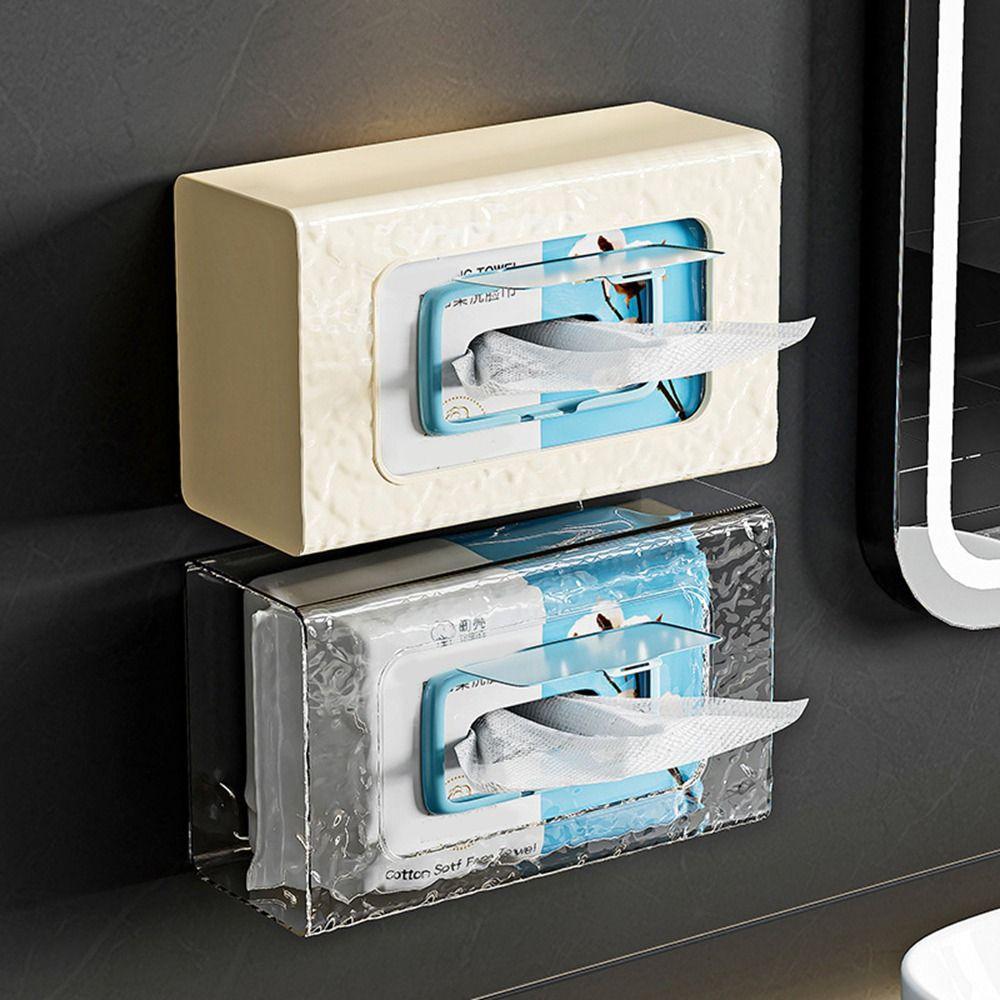 

Plastic Tissue Storage Box Transparent Face Towel Storage Box Bathroom Beige-style A