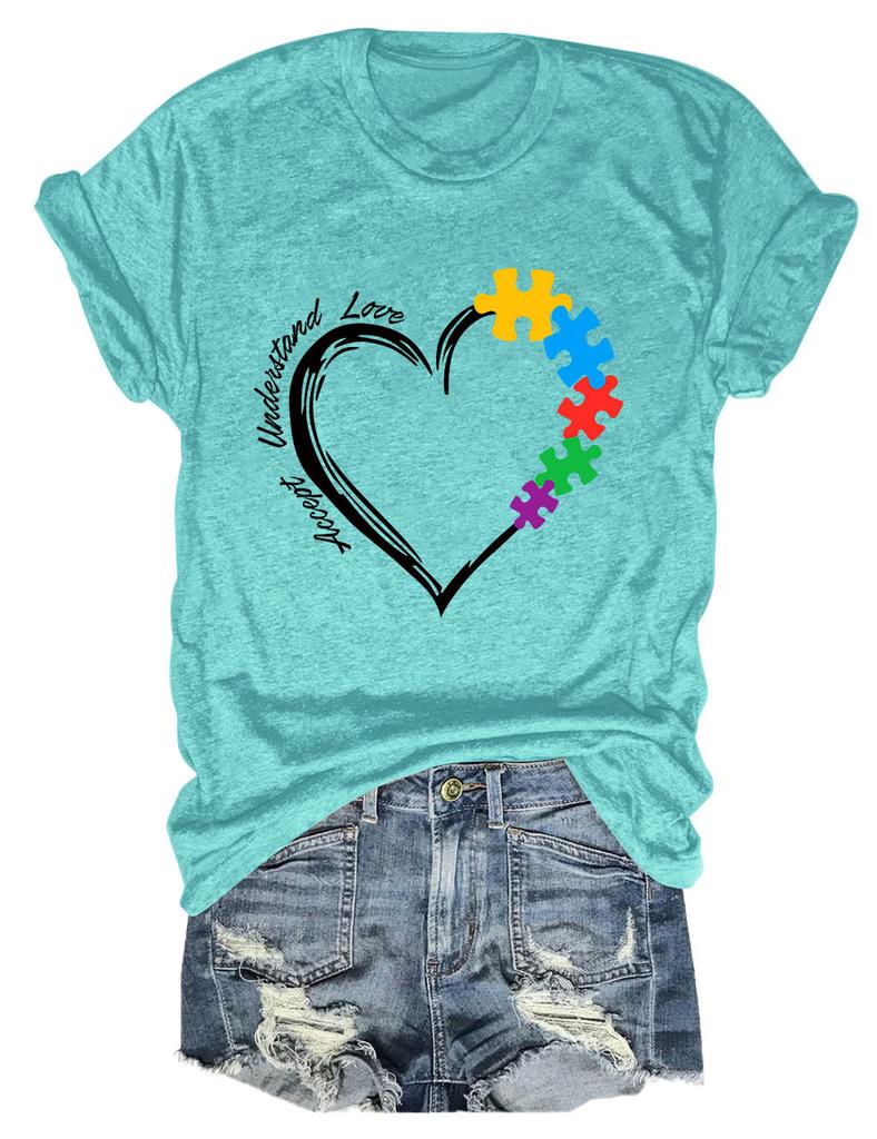 New Womens shortsleeved casual Tshirt accept understand love printed summer fashion loose top with shortsleeved pullover
