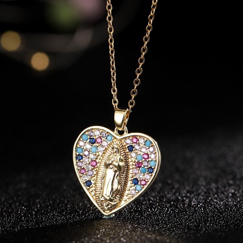European and American Fashion Micro inlaid Color Zircon Pendant Women's Jewelry Virgin Mary Necklace