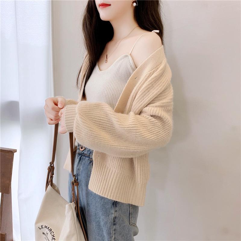 Women's Trendy V-Neck Knit Cardigan: Spring & Autumn Long Sleeve Loose Sweater in Candy Colors