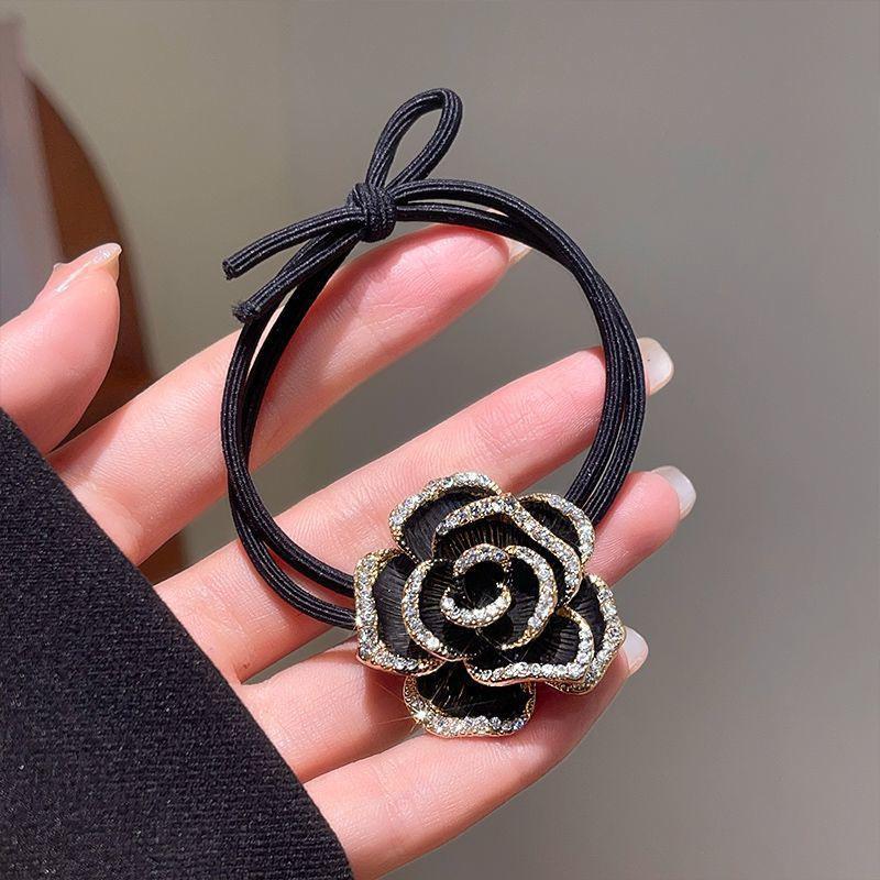 1 Stück Niedliche Blume Rutschfestes Nicht-Ziehendes Haaraccessoire Damen Elastisches Stirnband mit Diamant-Kamelien-Haargummi