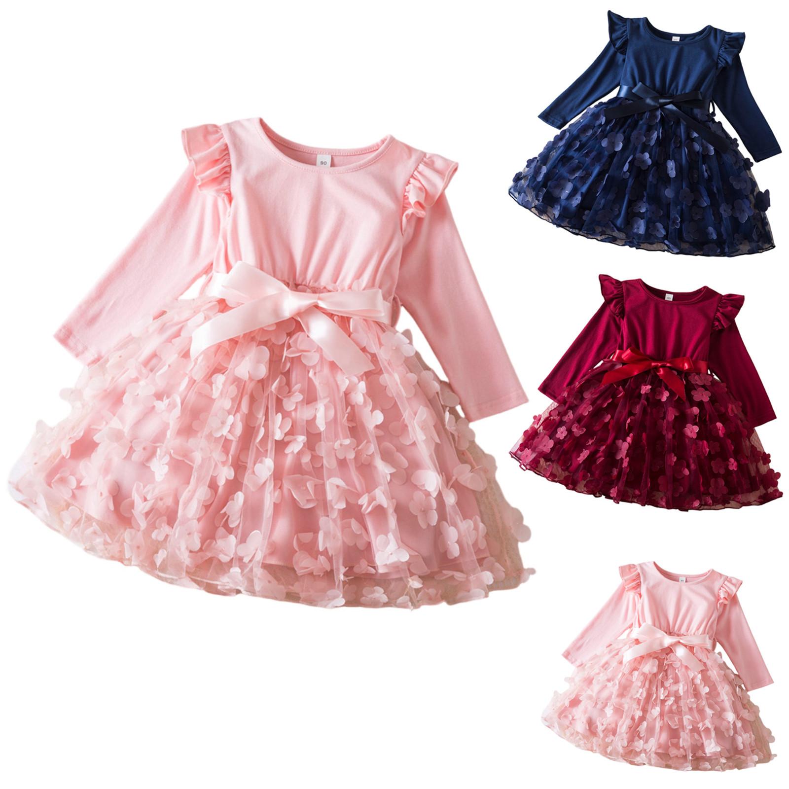 

Girls Fashion Cute Long Sleeve 3D Flower Princess Dresses Gowns Dresses 100 Темно-синій