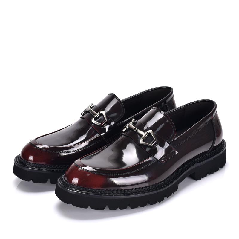 Men's Genuine Leather Loafers: Comfortable, Business Casual Shoes with Thick Soles for Weddings & Trendy, Versatile British Style.