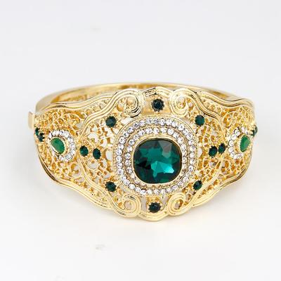 Chic Gold Color Women Bangle Flower Bracelet Crystal Bride Bangle Wedding Jewelry Gift