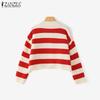 ZANZEA Autumn Spring Women Long Sleeve Striped Casual Knitted Stretch Sweaters Cardigans