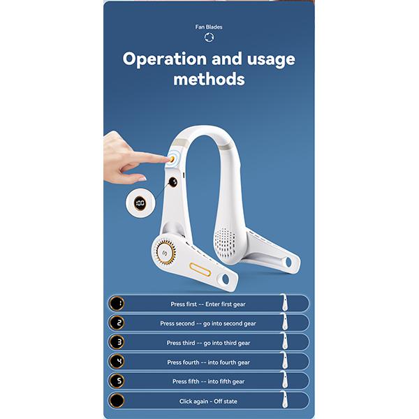 Essager Mini Neck Fan 2400mAh Hanging Neck Fans 5 Speed with Digital Display USB Fan Outdoor Portable Summer Sports Air Cooler