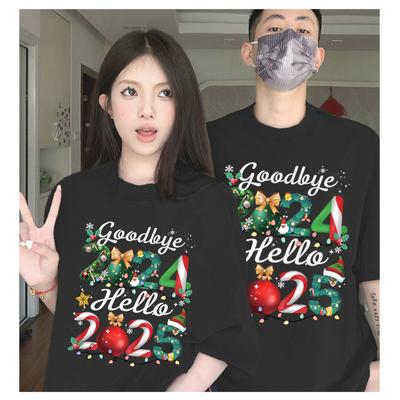 Funny Goodbye 2024 Hello 2025 T Shirt For Men Women 3d Printed Short Sleeve Tees Family Happy New Year Holiday T-Shirt Tops