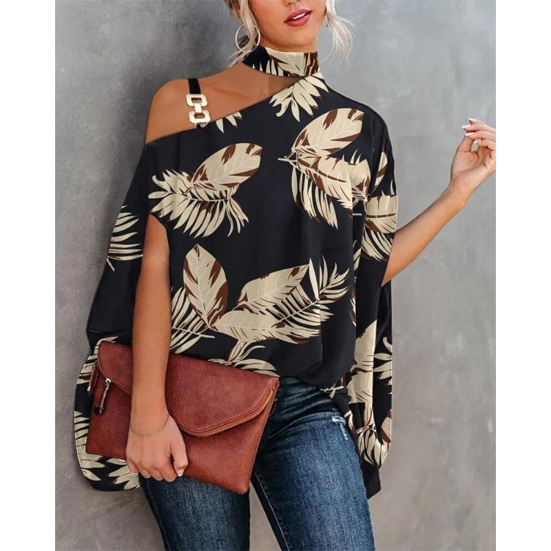 Letnia luźna koszula z krótkim rękawem i nadrukiem w kształcie szala dla kobiet