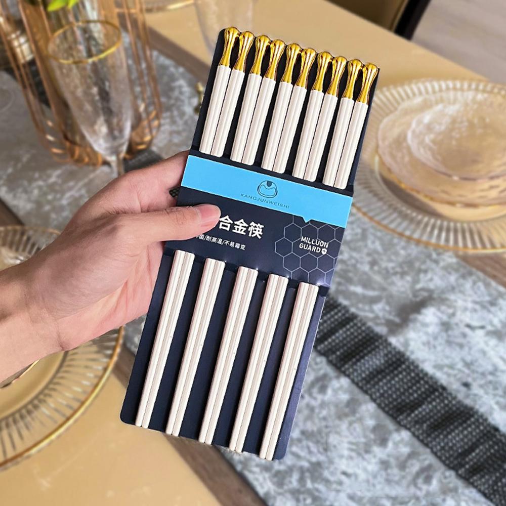 

5 Pairs White Gold Korean Chopsticks Japanese Chopsticks Reusable Chopsticks Washable Food Grade Non Slip Chopsticks Easy To Use SJB