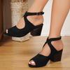 Fashion Fashion Anckle Wrap Flock Sandals Women 2025 Cross Strap Thick Sole Sandal Woman New Plus Size Square Heel Non-Slip Sandal Mujer