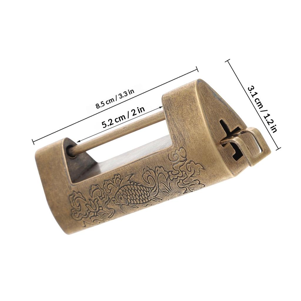 1Set Retro Horizontal Opening Lock Vintage Engraved Chinese Style Padlock for Wooden Box Jewelry Cabinet Drawer