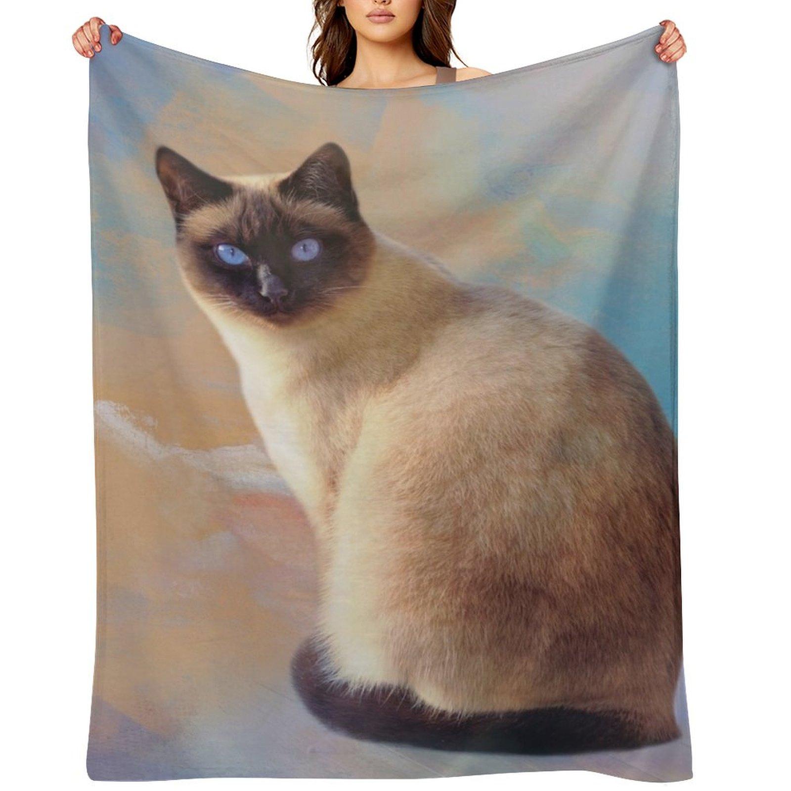 Seal Point Siamese Cat Throw Blanket Soft Plush Plaid Stuffeds Weighted Soft Plaid Blankets 30x40in