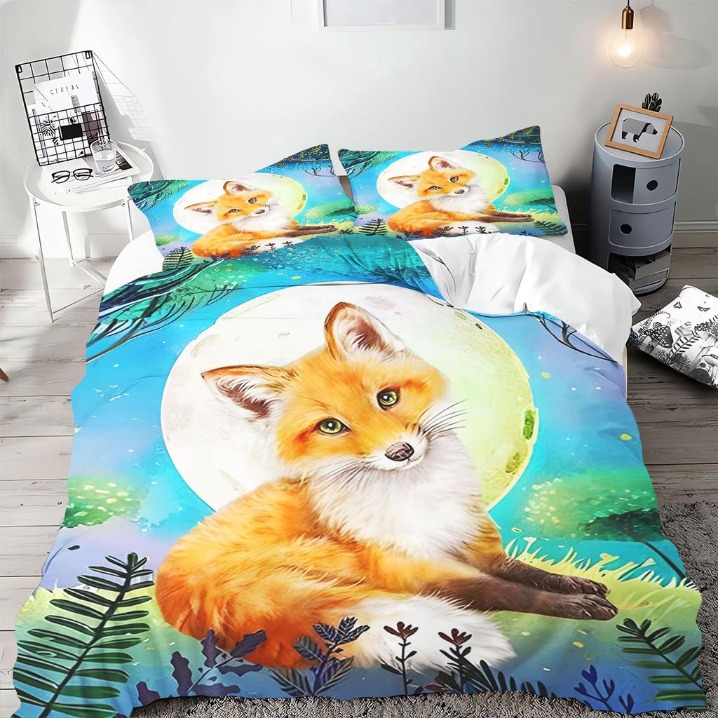 Anime Desene Animate Animal Vulpe Husă de Plapumă Lenjerie de Pat Față de Pernă Imprimat Set Copii și Adulți Mărime Queen Imprimare Reactivă Plapumă