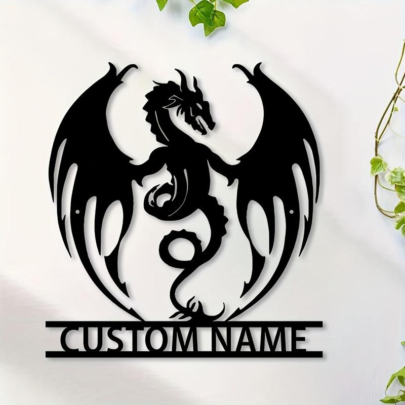 Custom Flaming Dragon Wall Art Decor, Farmhouse Wall Decoration, Metal Flaming Dragon Art, Custom Names, Porches, Patio Presents