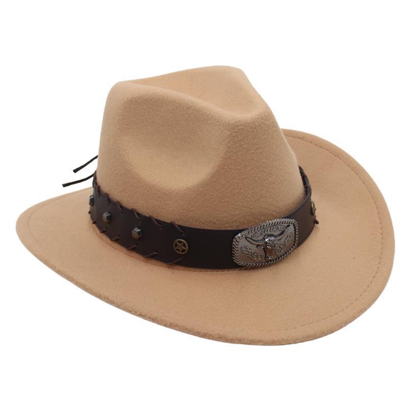 Top Hat Western Cowboy Hat Tibetan Jazz Hat Felt Hat Bull Head Belt Buckle Riding Hat Sun Hat