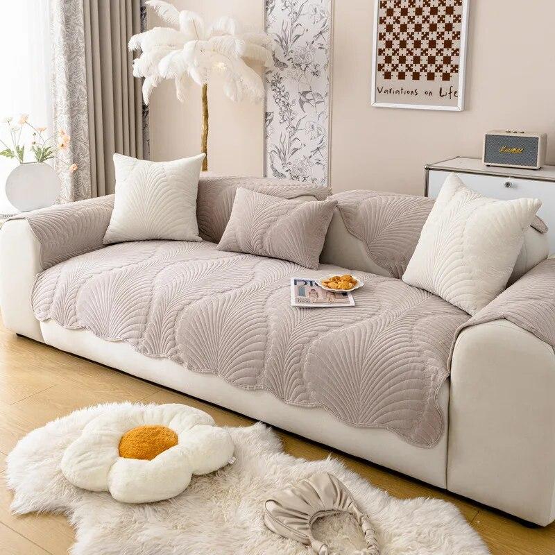 Nordischer Sofabezug Verdicken Modernes Chenille-Blattmuster Sofakissen Universell für alle Jahreszeiten Rutschfeste Sektionssofabezüge