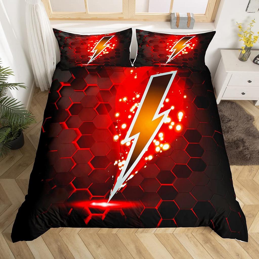 Lightning Duvet Covers for Kids Teens Queen Lightweight Down Quilt Covers Bedroom Decor 2 Pillowcases 1 Duvet Cover No Comforter
