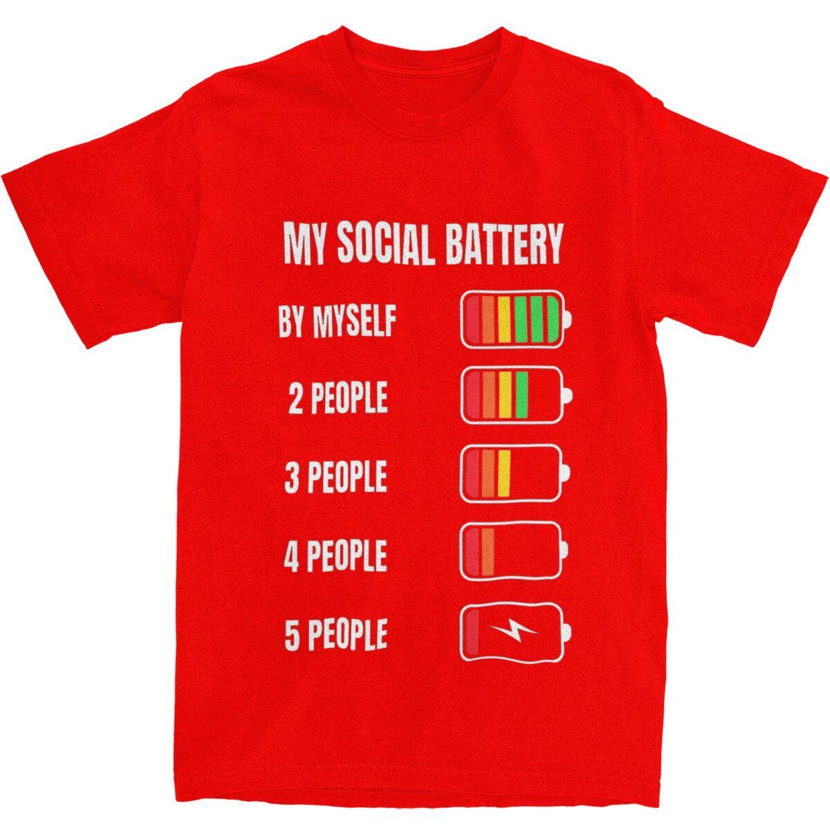 

Unisex My Social Battery T Shirts Introvert Joke 100 Cotton Tops Aesthetic Short Sleeves TShirt Crew Neck Tshirt Big Size 5XL 6XL S