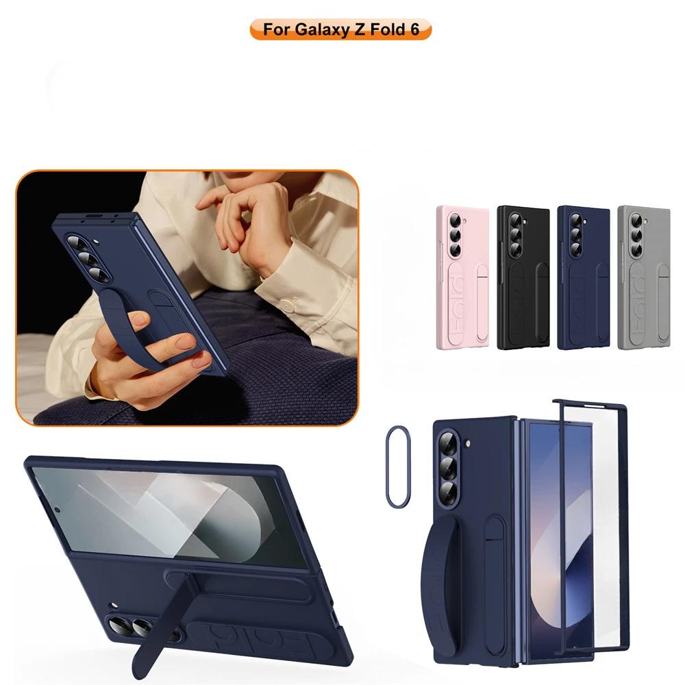 Original Standing Wrist Strap Case For Samsung Galaxy Z Fold 6 5 4 3 Fashion Matte Ultra Thin Hard PC Cover For Samsung Z Fold 6