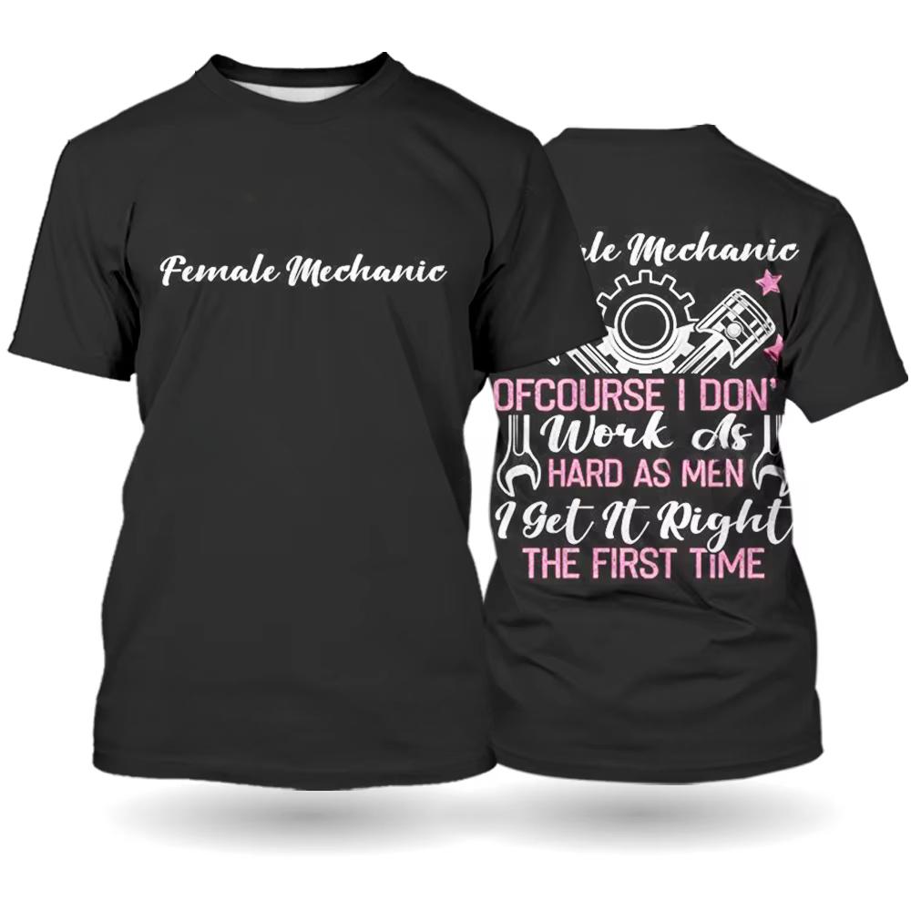 Mechanical Repairman Printed Mens Tshirt with Mechanical Component Pattern Casual Harajuku Round Neck Mens Streetwear Clothes