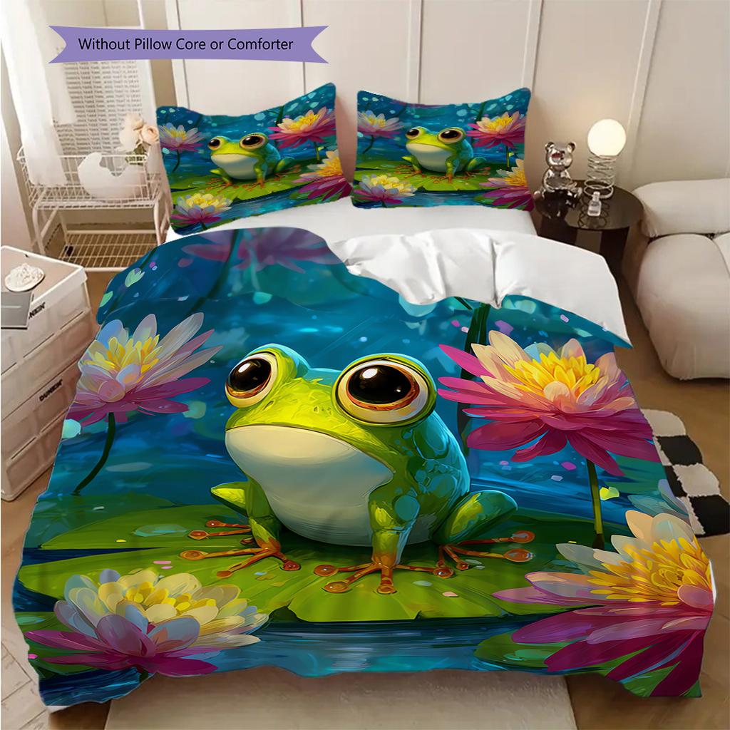 Frog Pattern Bedding Quilt Set Quilt Cover Pillowcase Home Decoration Birthday Gift (1 * duvet cover + 2 * pillowcase, without core)
