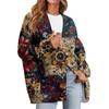Women's Fashion Long Sleeve Print V-Neck Button Loose Cardigan Top