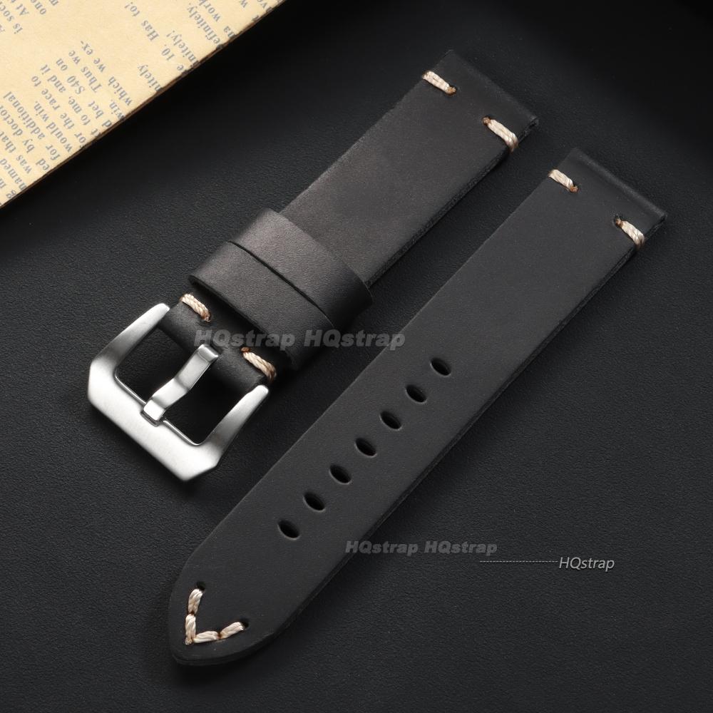 Vintage Crazy Horse Leather Watch Band Handmade Stitching Cowhide Strap for Panerai 18mm 20mm 22mm 24mm 26 Smartwatch Wristband