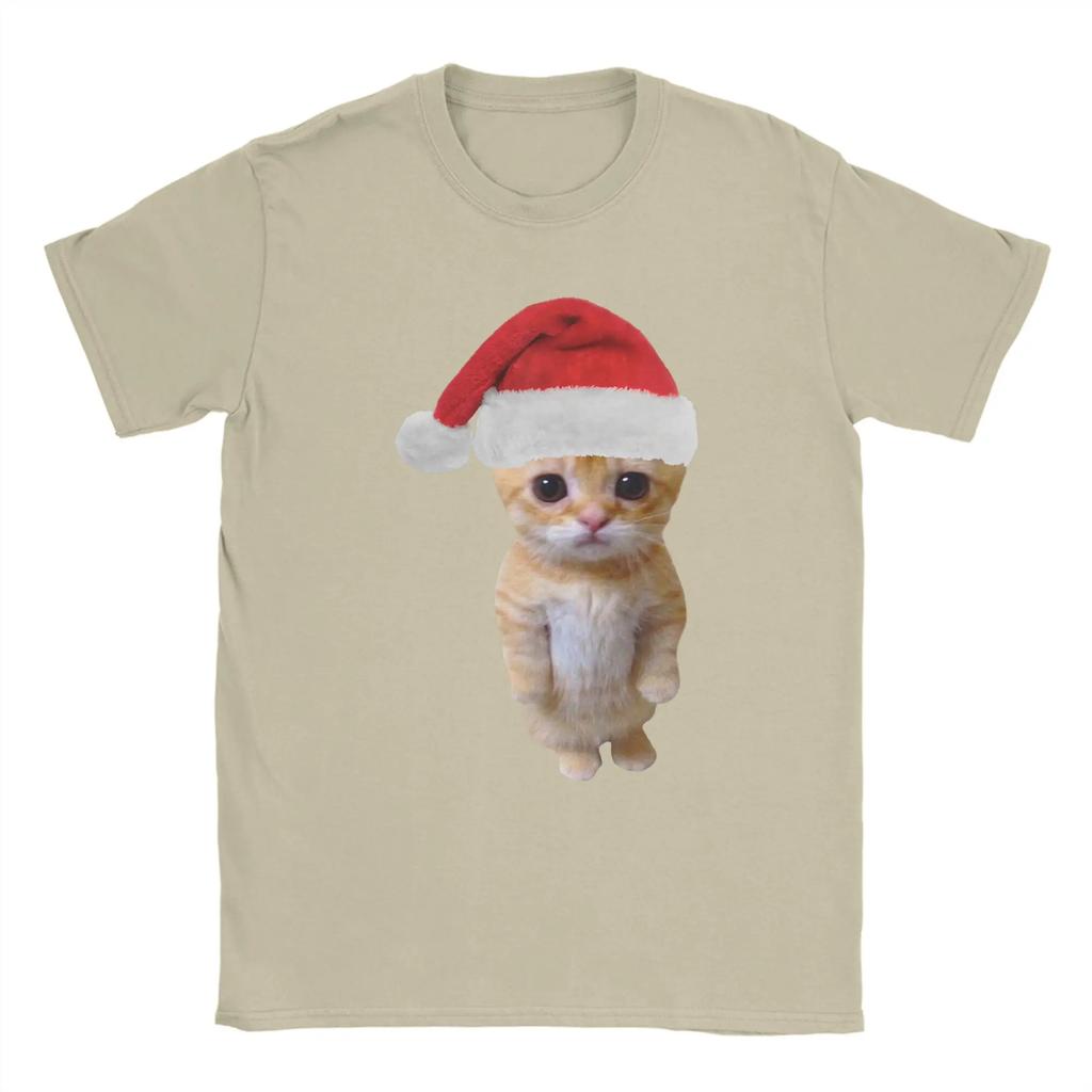 Weihnachten El Gato Meme Traurige Katze Munchkin Kätzchen Meme T-Shirt Strand Reine Baumwolle T-Shirts Für Männer Kurzarm Kleidung