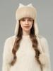 Women's Knitted Wool Beanie Hat with Mink Fur Pom Pom Hand Embroidery Adjustable Wool Blend Fabric for Travel