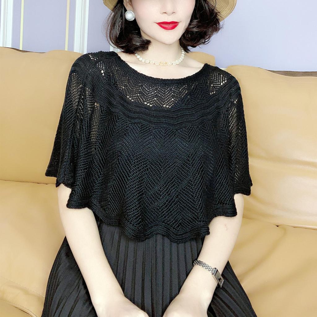 Womens Loose Crochet Tops Hollow Lace Out Cotton Shrug Poncho Shawl Wrap Crewneck Summer Beach Cover Up Shoulders Warm Shawl