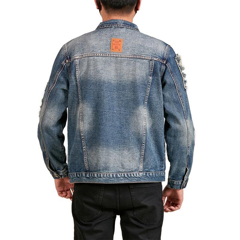 Retro Denim Jacket Men's Personality Ripped Jacket Loose Long-sleeved Denim Jacket