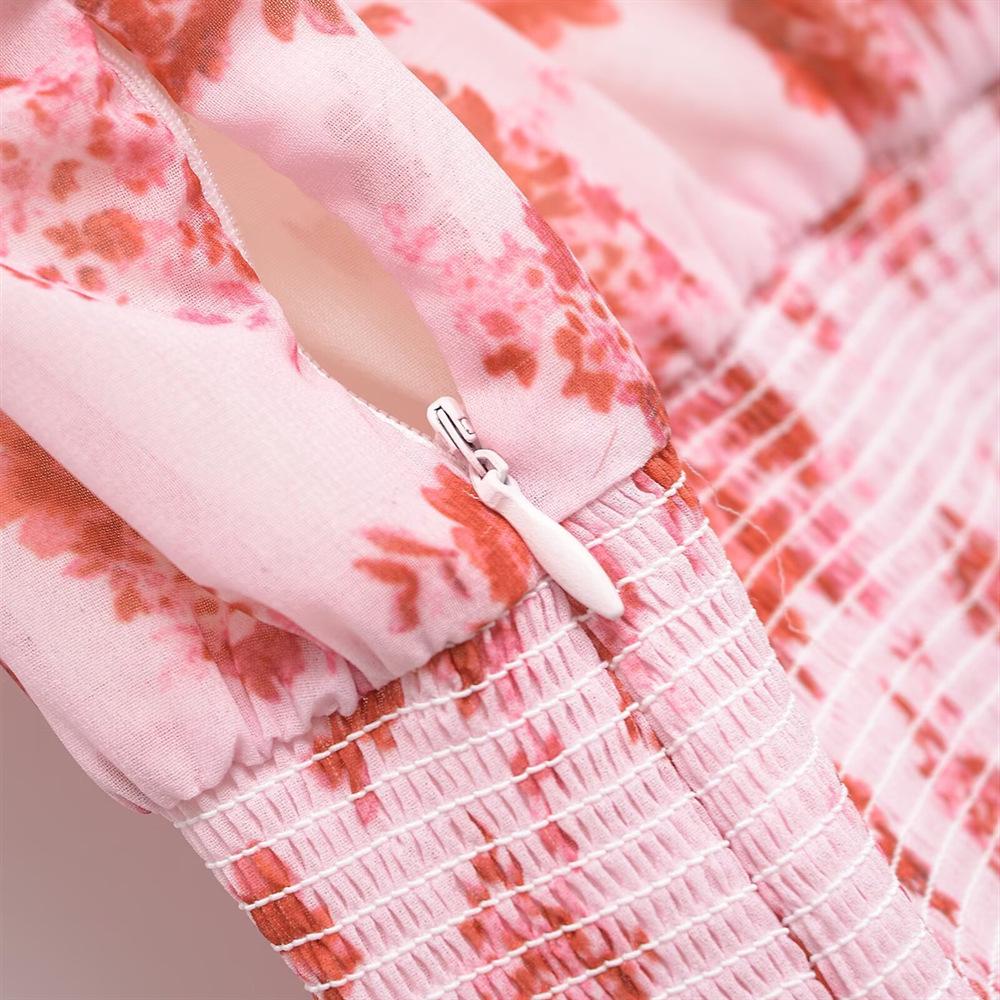 2025 Spring/Summer Women's Sweet Slim Fit Printed Dress - Round Neck, Short Sleeve