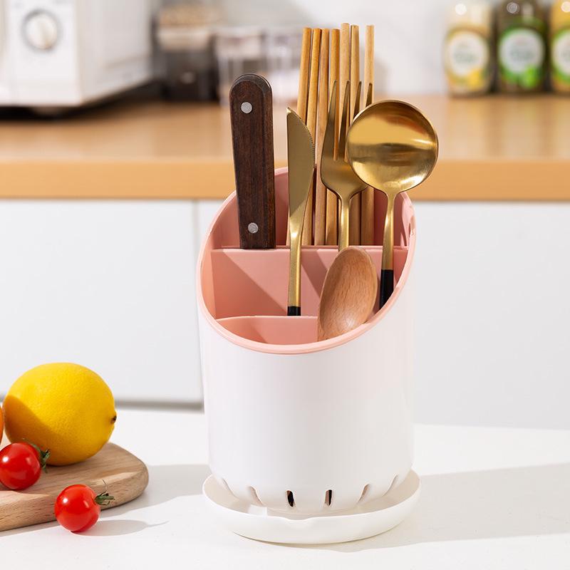 Creative Plastic Kitchen Utensil Holder: Multi-Compartment Chopstick and Spoon Rest with Draining Feature