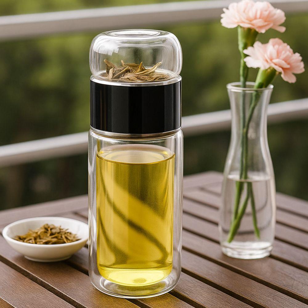 350ml Glass Tea Water Bottle Double Layer Flower Tea Cup Tumbler Tea Infuser Bottle  Office