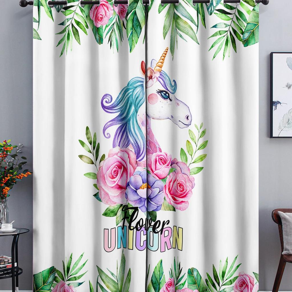 Little Rainbow Unicorn Cute Cartoon Series High Density Blackout Curtains Digital Printing Curtains